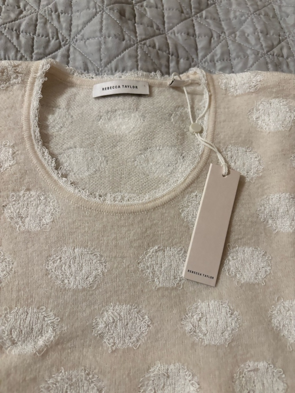 Rebecca Taylor Cream Polka Dot Crewneck Sweater